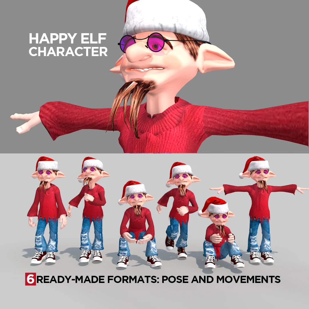 Happy Elf Character 3D Model .c4d .max .obj .3ds .fbx .stl .blend 