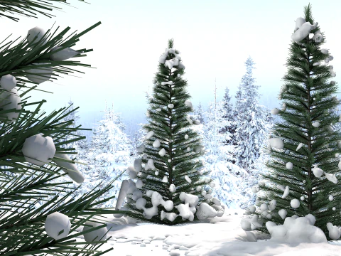 Pine Tree in The Snow 3D Model
