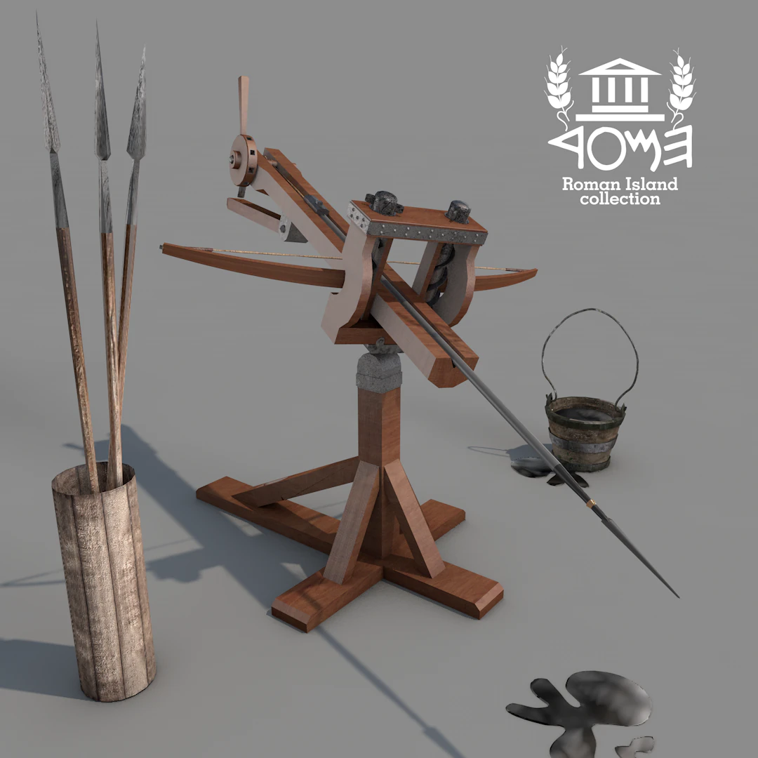 Roman Island Ballista 3D Model .c4d .max .obj .3ds .fbx .stl .blend