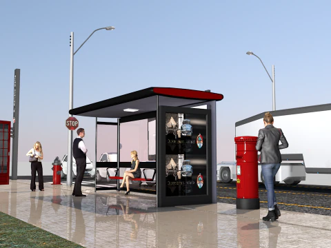 English Bus Stop 3D Model