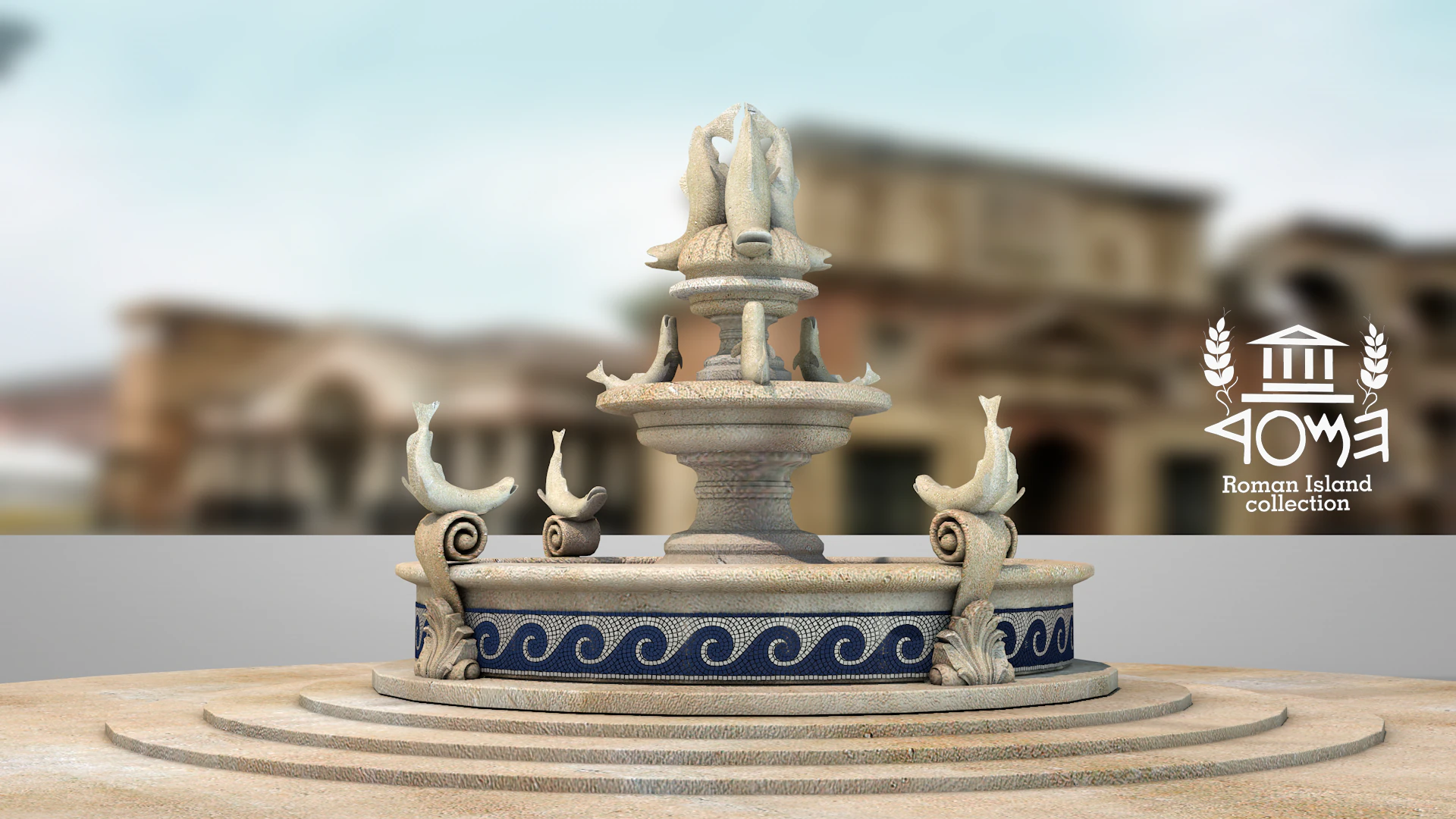 Fish Fountain - Roman Island 3D Model .c4d .max .obj .3ds .fbx .stl .blend