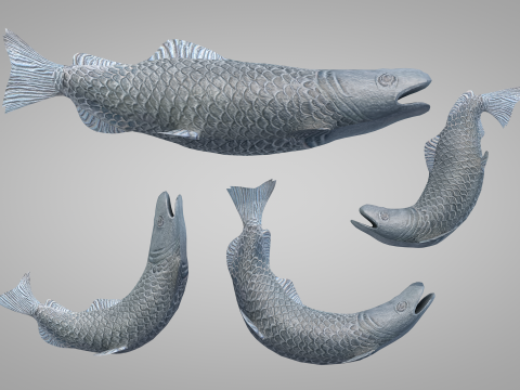 Bronze Fish Statues 3D Model