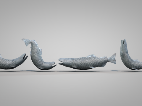 Bronze Fish Statues 3D Model