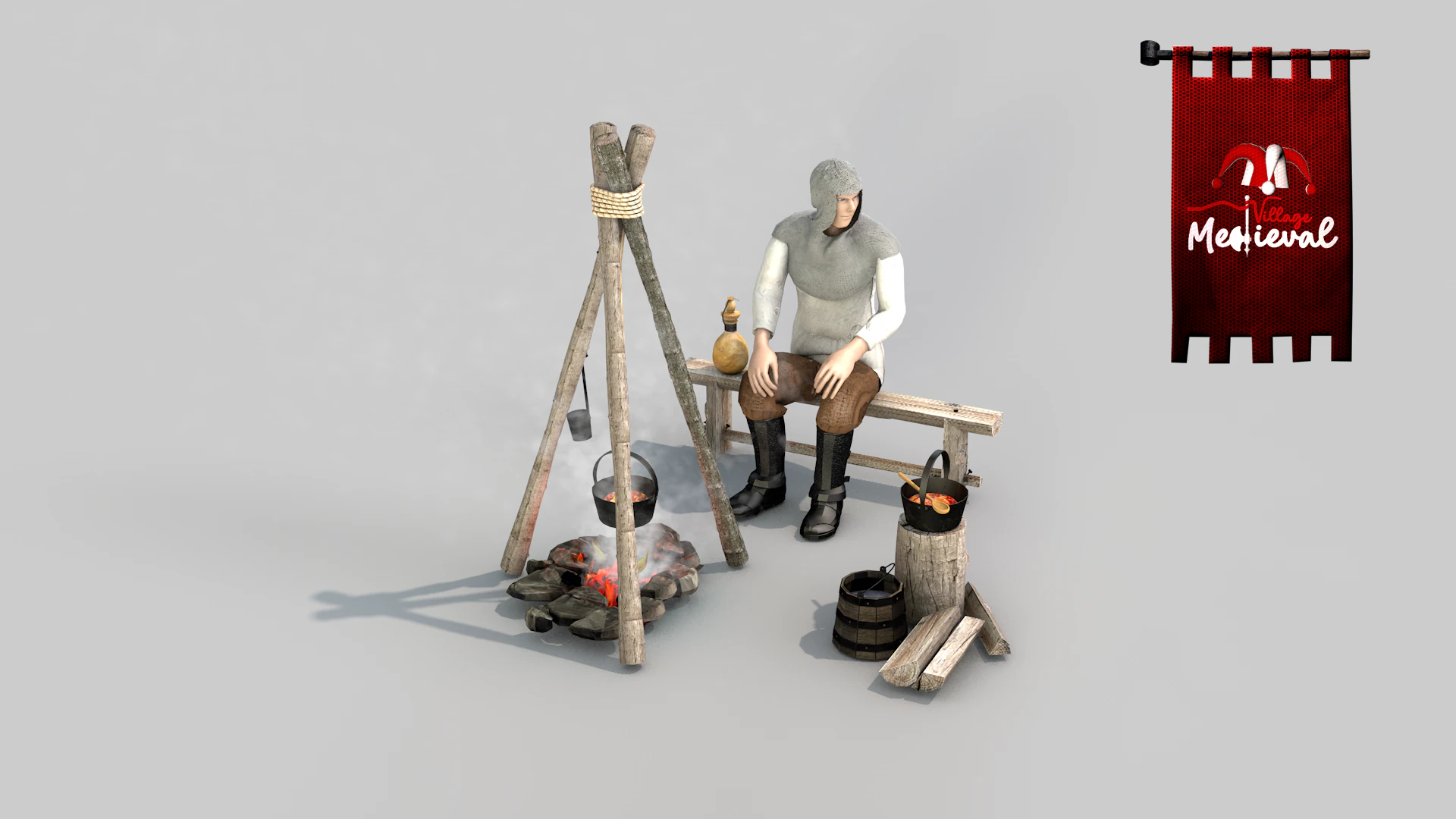 Medieval camp Scenario 3D Model .c4d .max .obj .3ds .fbx .stl .blend 