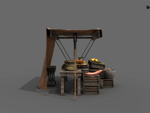 Banca de Mercado Medieval 01 Modelo 3D