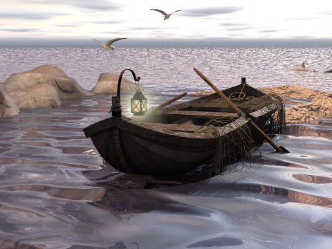 Barco de pesca medieval Modelo 3D