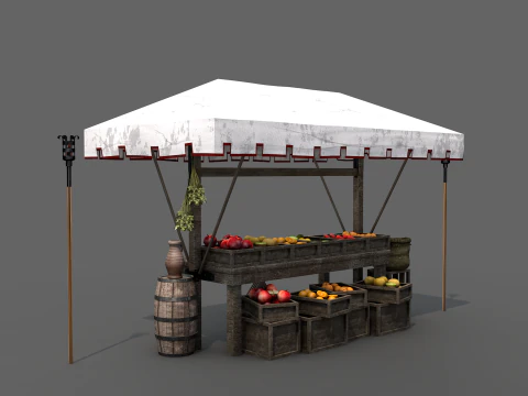 Banca de Mercado Medieval 03 Modelo 3D