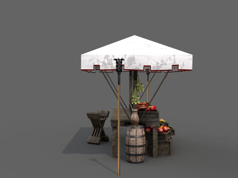Banca de Mercado Medieval 03 Modelo 3D