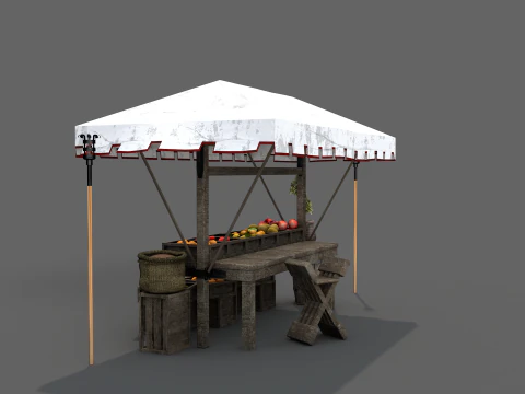 Banca de Mercado Medieval 03 Modelo 3D