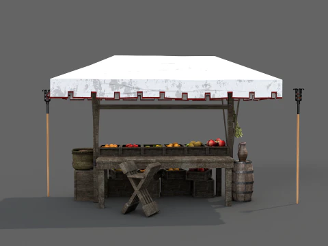 Banca de Mercado Medieval 03 Modelo 3D
