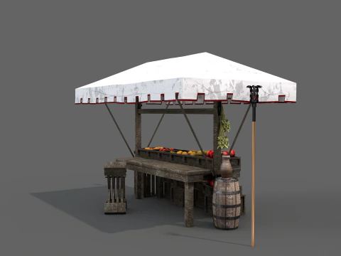 Banca de Mercado Medieval 03 Modelo 3D