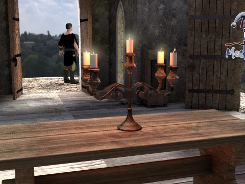 Medieval Forged Chandelier Table 3D Model
