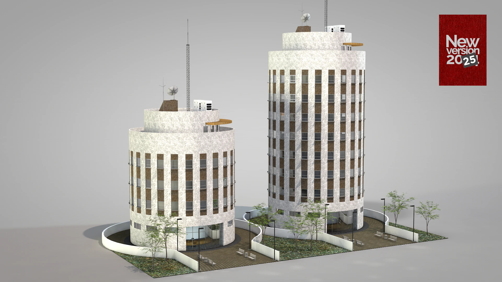Commercial Cylindrical Building 3D Model .c4d .max .obj .3ds .fbx .stl .blend 