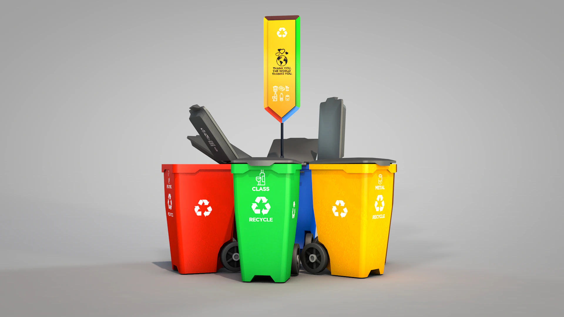 Recycling Bins 3D Model .c4d .max .obj .3ds .fbx .stl .blend 