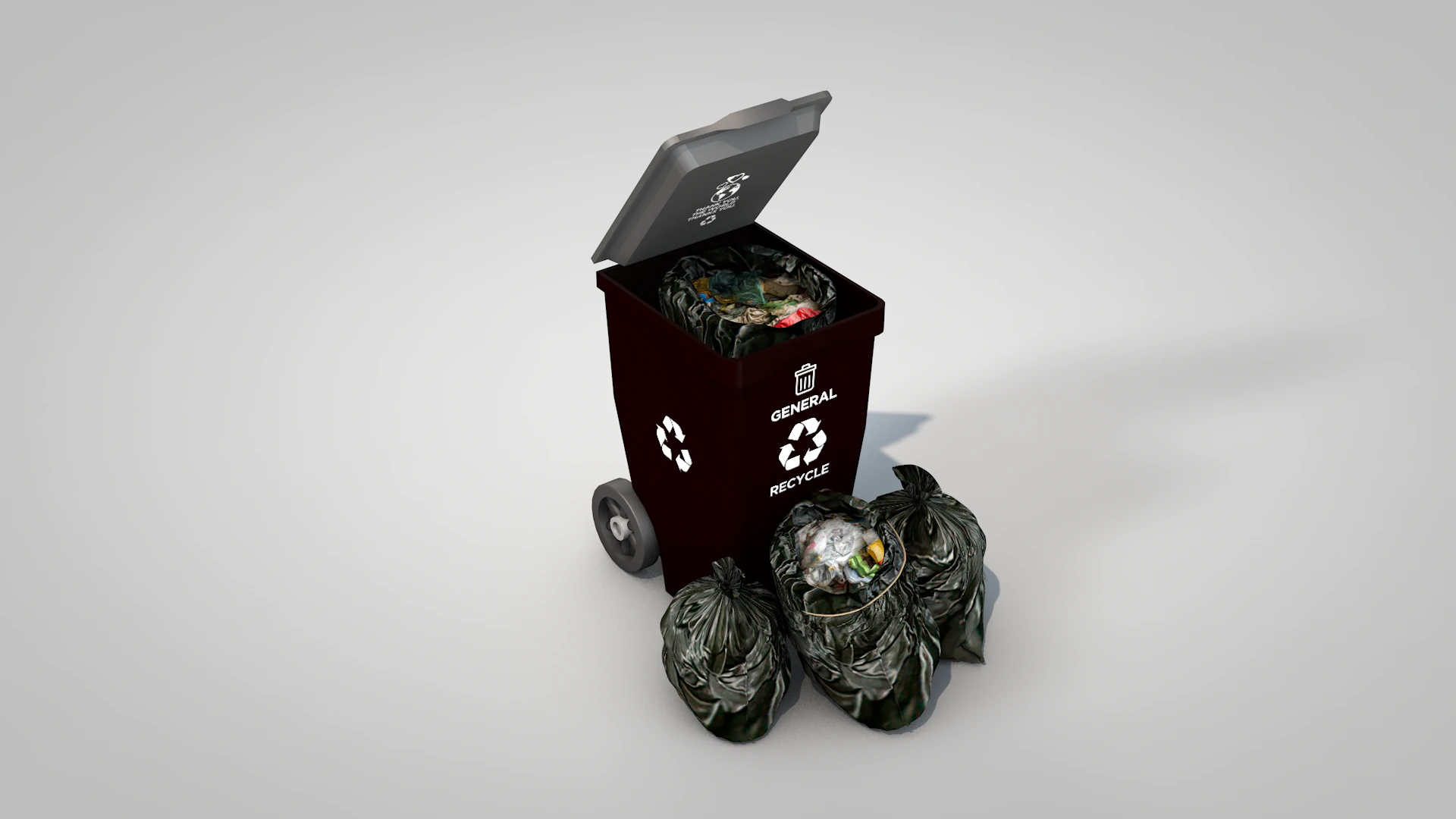 General Waste Bin and Bags 3D Model .c4d .max .obj .3ds .fbx .stl .blend 