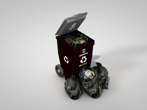 General Waste Bin and Bags Modelo 3D