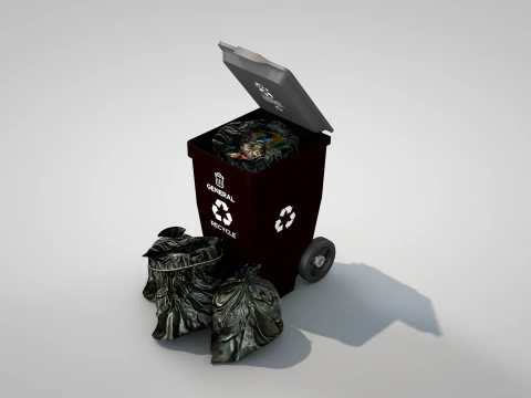 General Waste Bin and Bags 3D Model