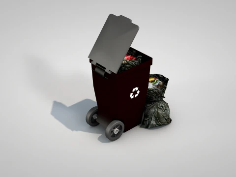 General Waste Bin and Bags 3D Model