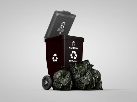 General Waste Bin and Bags 3D Model