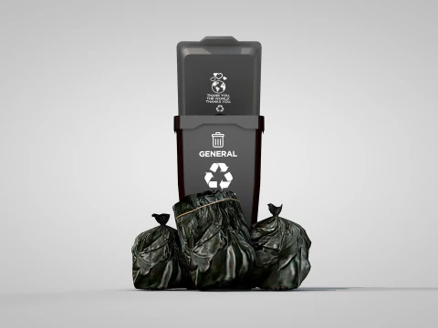 General Waste Bin and Bags 3D Model