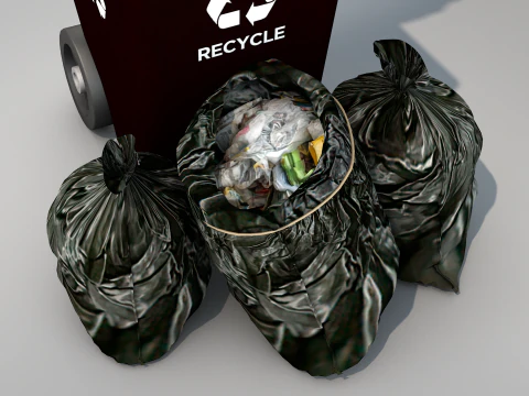 General Waste Bin and Bags 3D Model