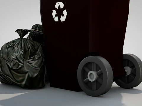General Waste Bin and Bags 3D Model