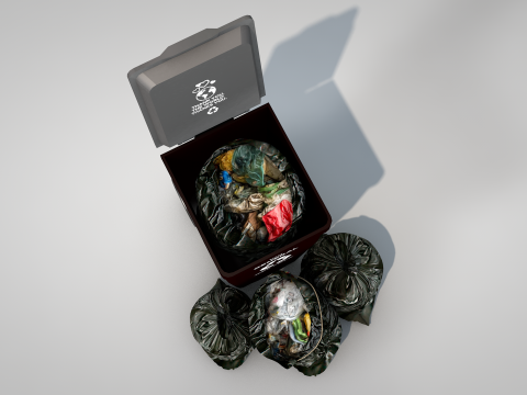 General Waste Bin and Bags 3D Model