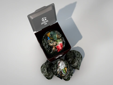 General Waste Bin and Bags 3D Model