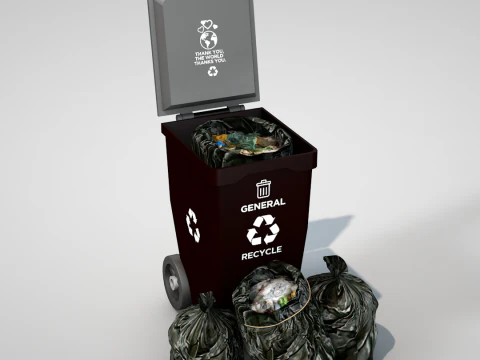 General Waste Bin and Bags 3D Model