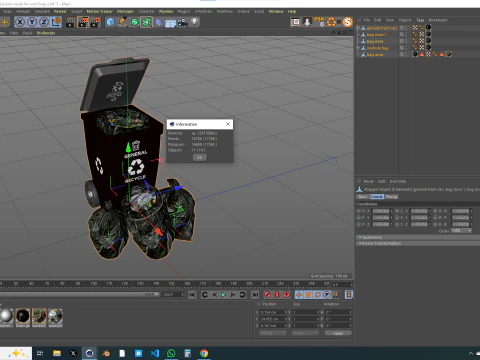 General Waste Bin and Bags 3D Model