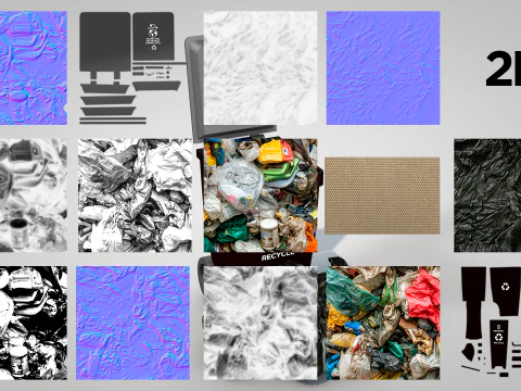 General Waste Bin and Bags 3D Model