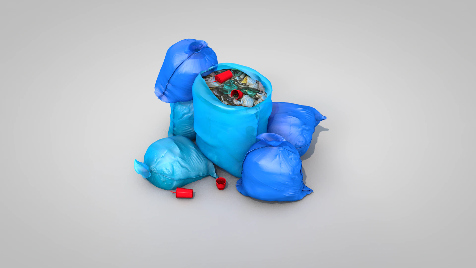 Blue Garbage Bags 3D Model .c4d .max .obj .3ds .fbx .stl .blend 
