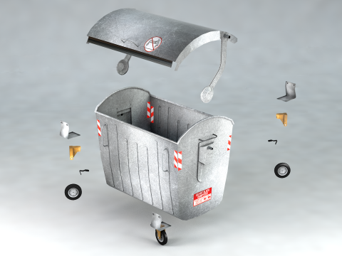 Metal Garbage Container 3D Modell