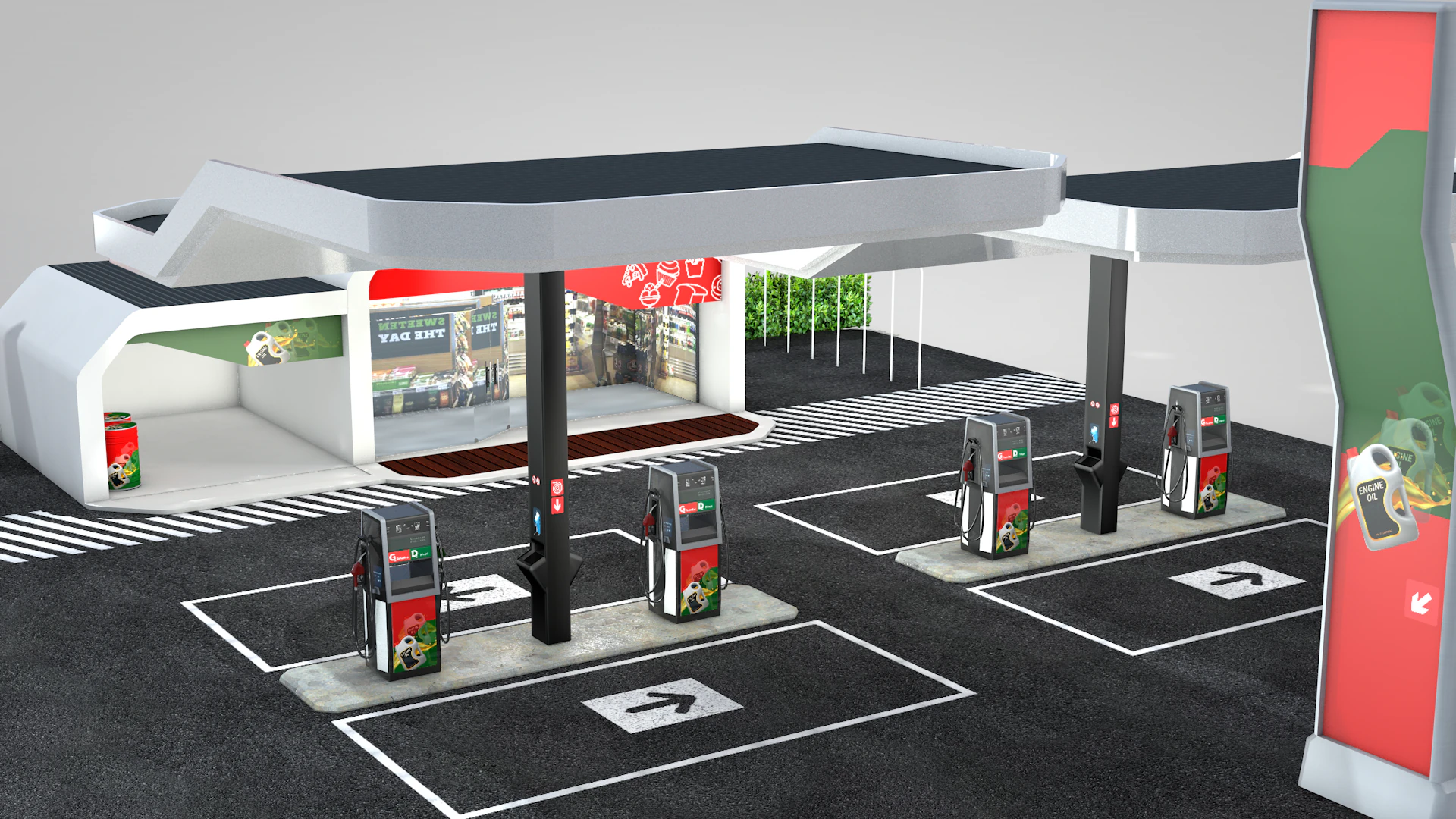 Building - Gas Station and Store 3D Model .c4d .max .obj .3ds .fbx .stl .blend