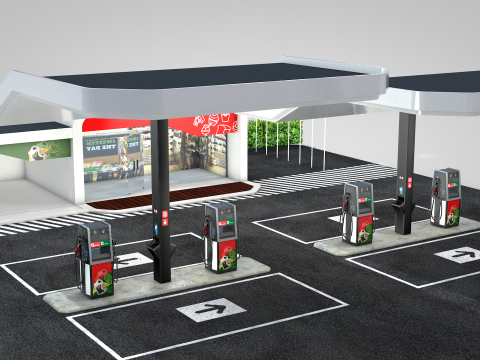 Building - Gas Station and Store 3Dモデル