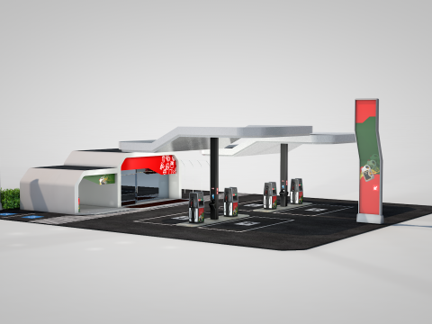 Building - Gas Station and Store 3D Модель