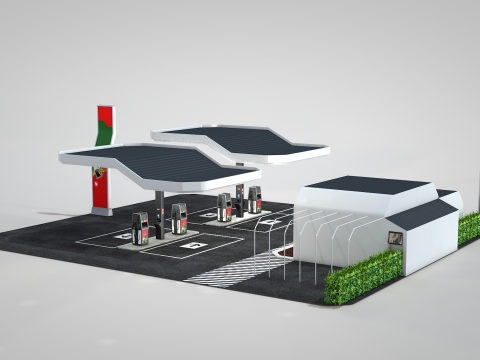 Building - Gas Station and Store 3D Модель