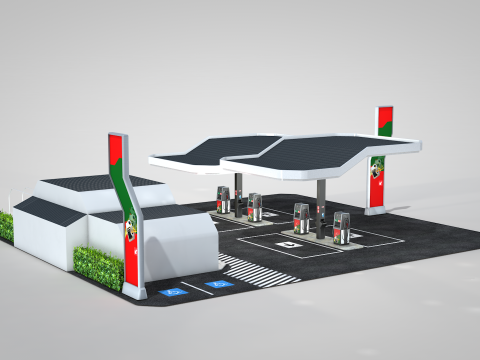 Building - Gas Station and Store 3D Модель