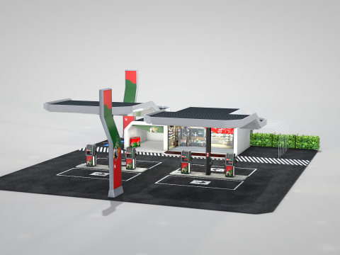 Building - Gas Station and Store 3D Модель