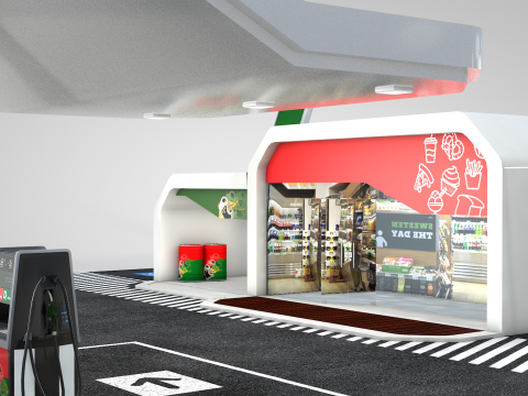 Building - Gas Station and Store 3D Модель