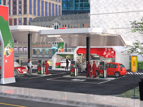 Building - Gas Station and Store 3D Модель