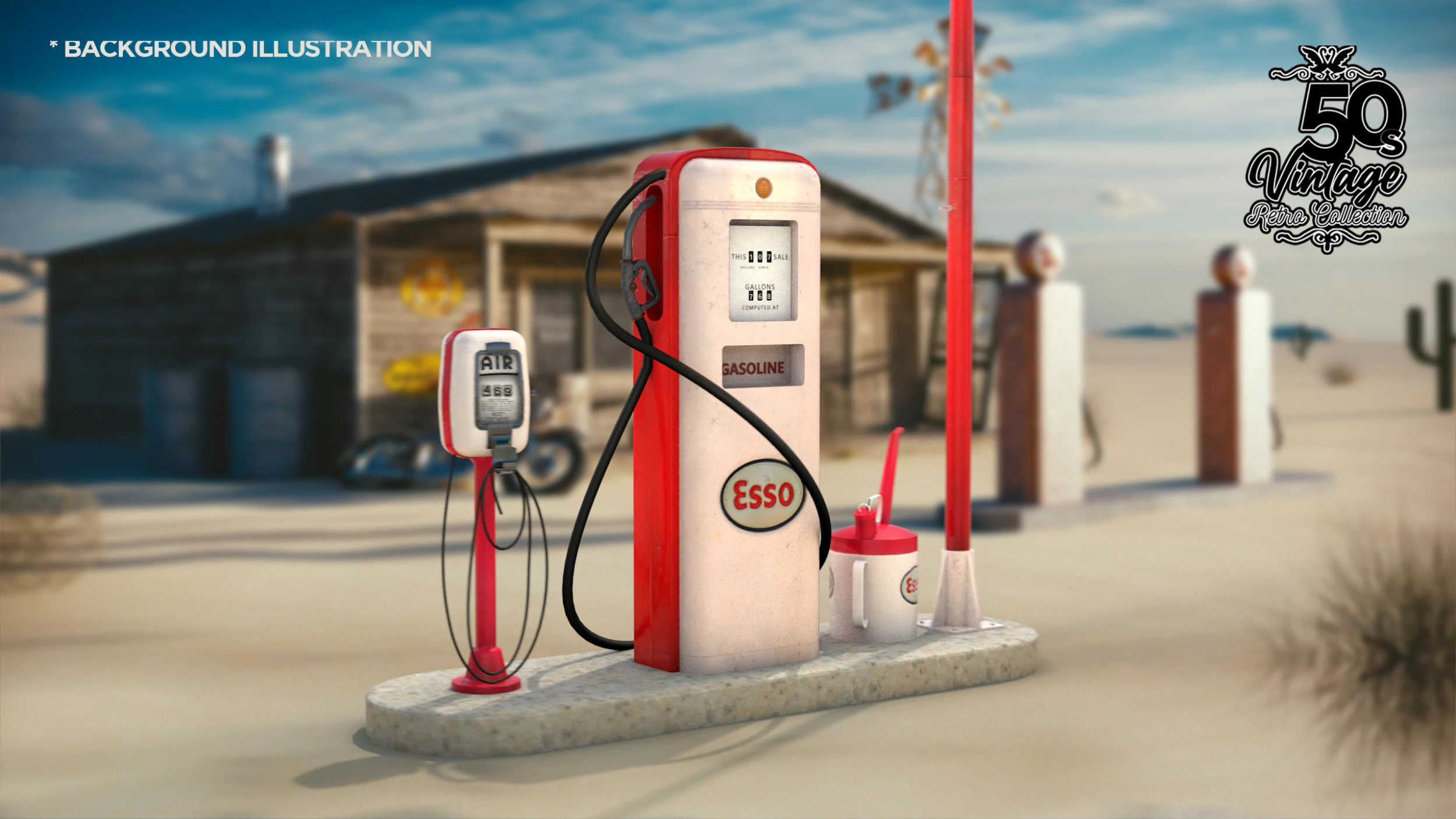 Building - Gas Pump Esso 50S 3D Model .c4d .max .obj .3ds .fbx .stl .blend