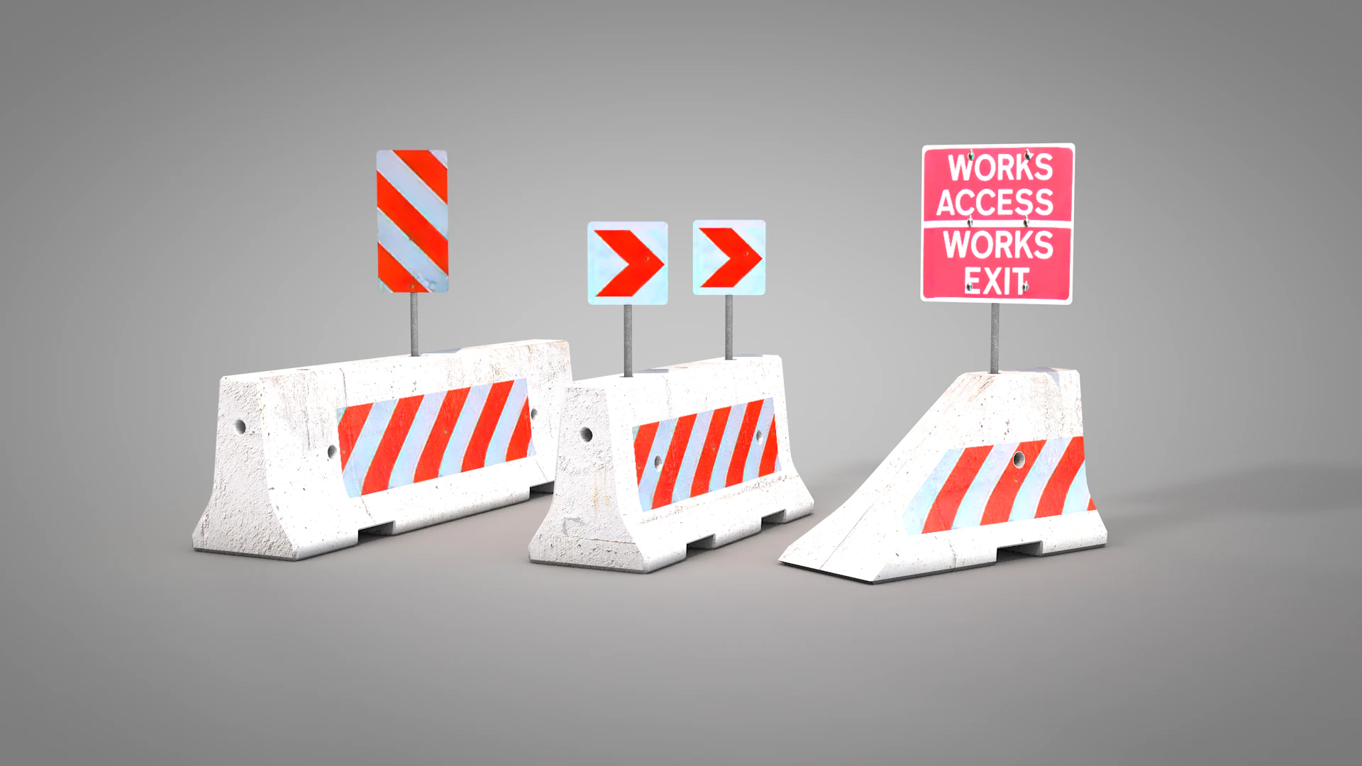Concrete Road Barrier 3D Model .c4d .max .obj .3ds .fbx .stl .blend