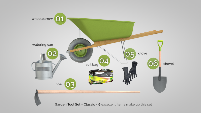 Garden tool set - classic Model 3D .c4d .max .obj .3ds .fbx .stl .blend
