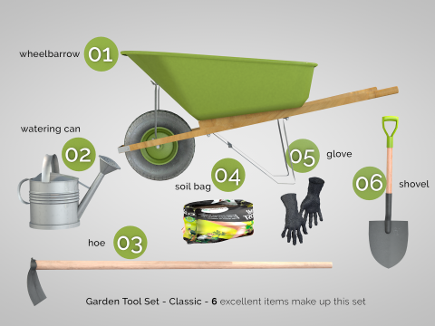 Garden tool set - classic 3D Model