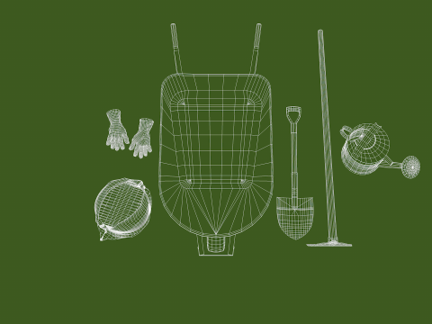 Garden tool set - classic Model 3D