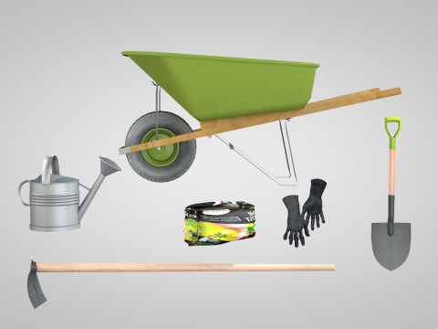 Garden tool set - classic Model 3D
