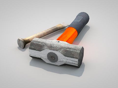 Construction Tools - Sledgehammer and Chisel 3D Model