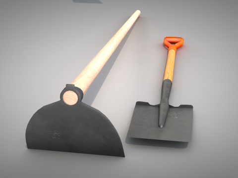 Construction - Hoe and Shovel 3D Model