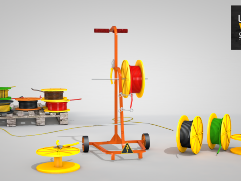 Construction Cable Wire Reel Cart 3Dモデル